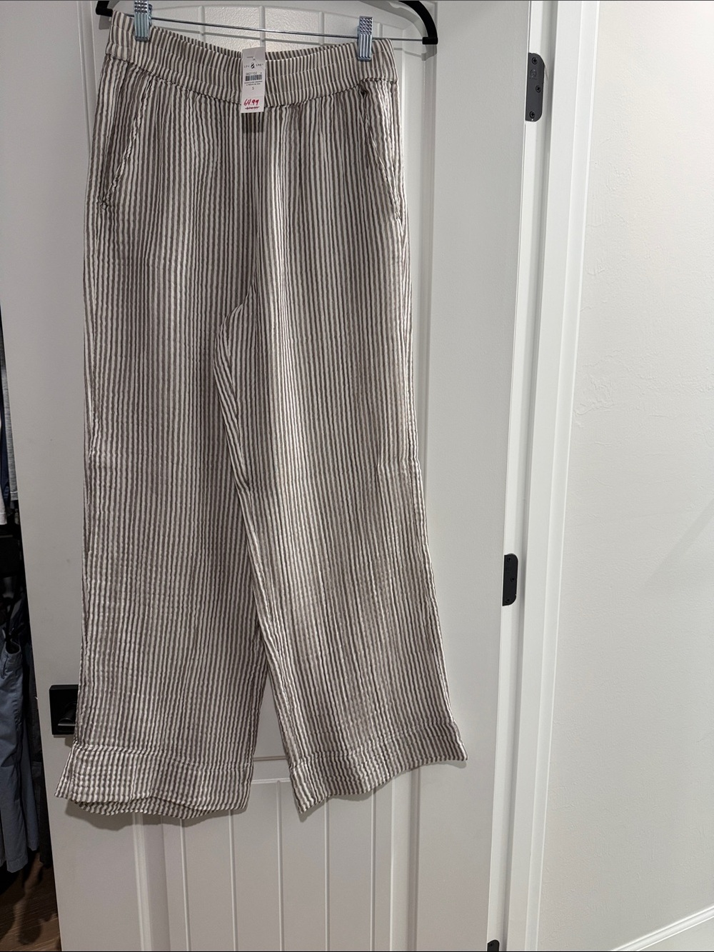 Lou & Grey Beige and White Striped Relaxed Pants *NWT*